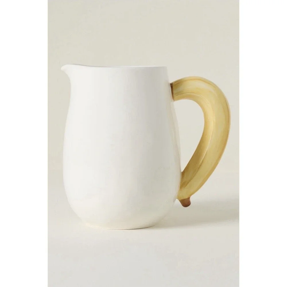 Farm Rio X Anthropologie Hand Painted Yellow Banana Stoneware Pitcher 55 oz. NWT